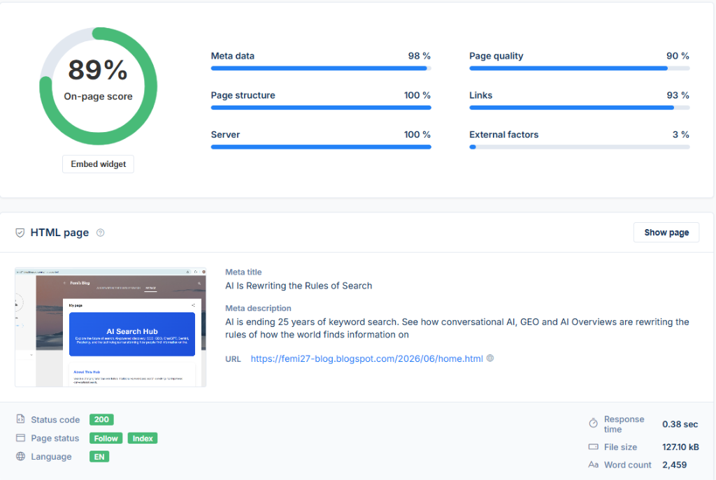 Seobility Dashboard Overview